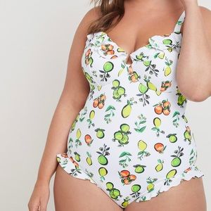 Eloquii ruffle trim retro one piece swimsuit sz18w